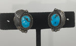 Vintage Native American Turquoise Gemstone Sterling Silver Clip On Backs By artist RA Southwestern