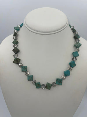 Beautiful Turquoise & Crystals Beaded Necklace Sterling Silver