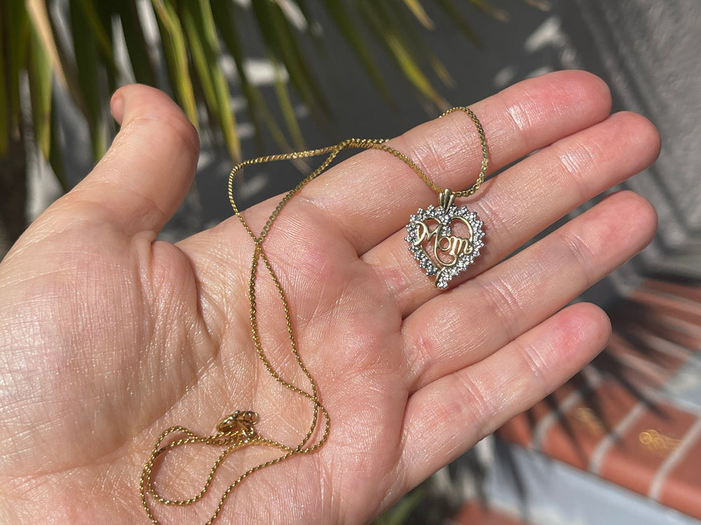 Mom Gold over Sterling Silver 925 Diamond Accent Heart Pendant w Chain Necklace