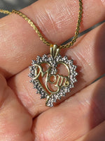 Mom Gold over Sterling Silver 925 Diamond Accent Heart Pendant w Chain Necklace