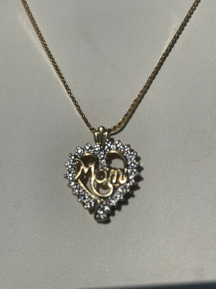 Mom Gold over Sterling Silver 925 Diamond Accent Heart Pendant w Chain Necklace