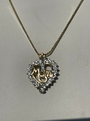 Mom Gold over Sterling Silver 925 Diamond Accent Heart Pendant w Chain Necklace
