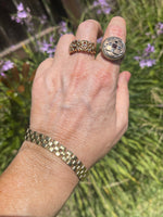 Vintage Sterling Silver Designer Italy HCT Panther Link Bracelet Reversible Gold or Silver Almost 9mm Wide 7.25 Inches Long