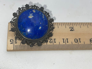 Big Antique Victorian 800 Silver Lapis Lazuli Gemstone filigree Brooch Rare