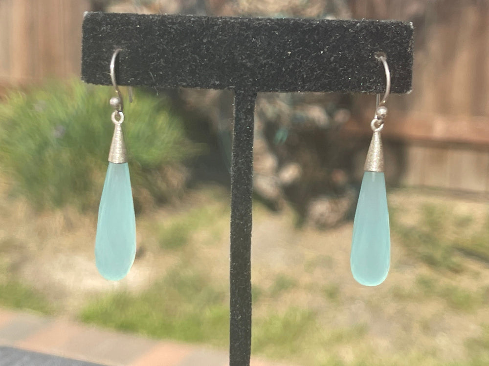 Beautiful Blue Green chalcedony Gemstone Drop Earrings