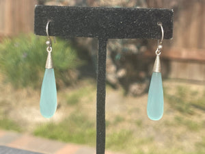 Beautiful Blue Green chalcedony Gemstone Drop Earrings