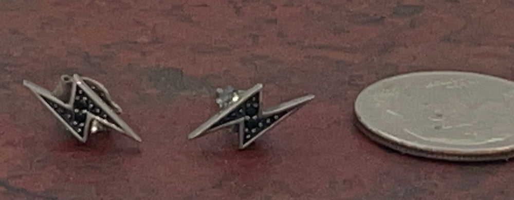 Very Cool Vintage Sterling Silver 925 Lightening Bolt Stud Earrings Black Diamonds