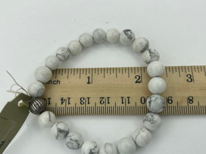 Lovely White Buffalo/ White Turquoise Ball Beaded Stretch Designer Bracelet Peyote Bird Sterling Silver