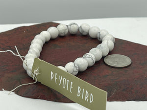 Lovely White Buffalo/ White Turquoise Ball Beaded Stretch Designer Bracelet Peyote Bird Sterling Silver