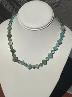Beautiful Turquoise & Crystals Beaded Necklace Sterling Silver