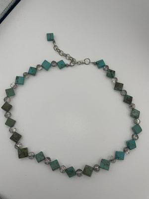 Beautiful Turquoise & Crystals Beaded Necklace Sterling Silver