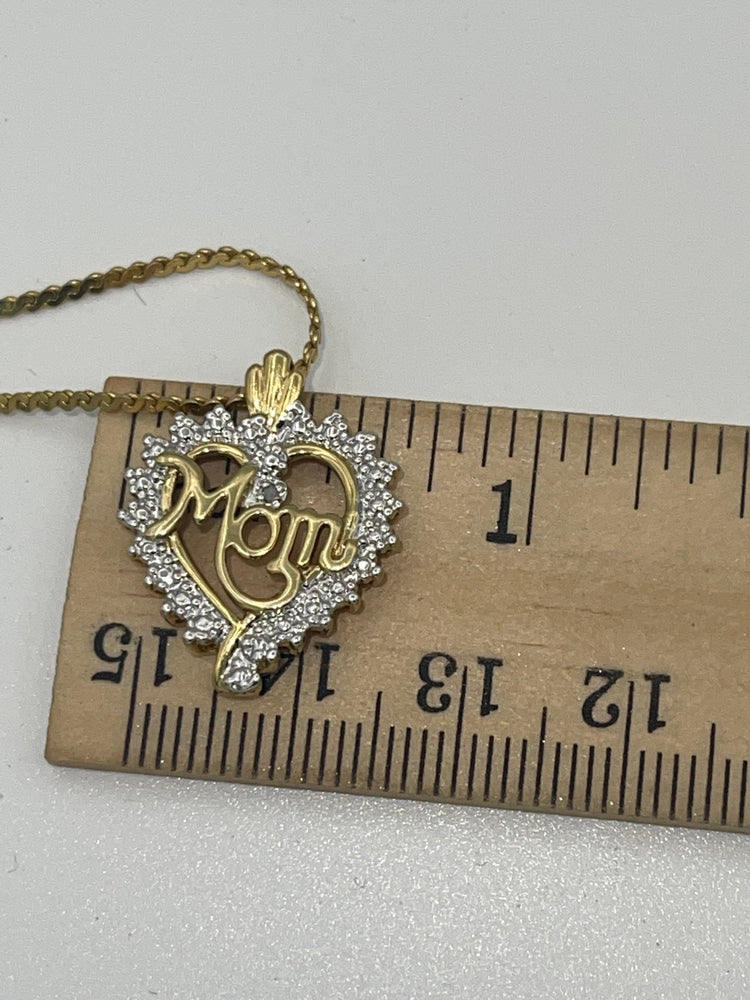 Mom Gold over Sterling Silver 925 Diamond Accent Heart Pendant w Chain Necklace