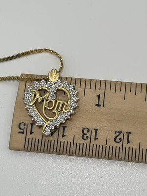 Mom Gold over Sterling Silver 925 Diamond Accent Heart Pendant w Chain Necklace