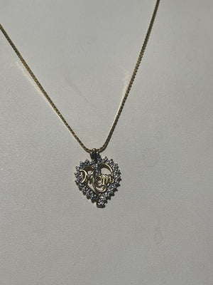 Mom Gold over Sterling Silver 925 Diamond Accent Heart Pendant w Chain Necklace