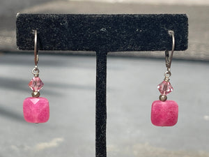 Vintage Designer Leach and Garner Pink Gemstone & Crystals Earrings Sterling Silver 925