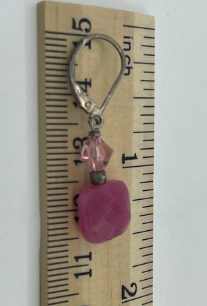 Vintage Designer Leach and Garner Pink Gemstone & Crystals Earrings Sterling Silver 925