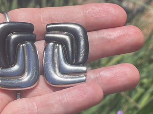 Vintage Designer Yves Saint Laurent Vintage Rectangle Two Tone Silver & Gunmetal Gray Clip On Earrings Authentic