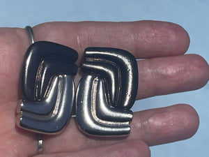 Vintage Designer Yves Saint Laurent Vintage Rectangle Two Tone Silver & Gunmetal Gray Clip On Earrings Authentic