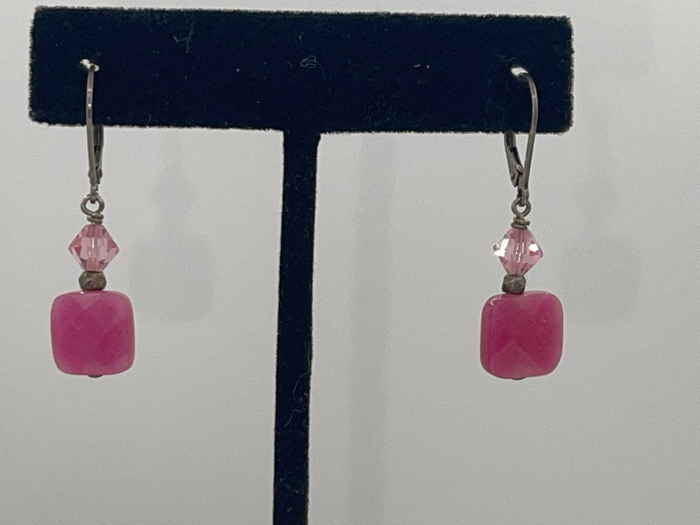 Vintage Designer Leach and Garner Pink Gemstone & Crystals Earrings Sterling Silver 925