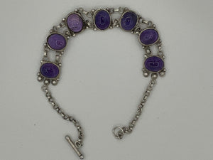 Beautiful Deep Purple Amethyst Gemstone Bracelet Sterling Silver 925 Toggle clasp 8.25 inches long