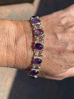Beautiful Deep Purple Amethyst Gemstone Bracelet Sterling Silver 925 Toggle clasp 8.25 inches long