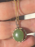 Gorgeous Vintage / Antique Jade Pendant Sorrento Sterling Silver 925 w Gold Vermeil w Hold Filled Chain