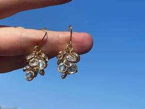 Vintage Beautiful Bezel Set Clear Crystal Cluster Earrings Gold Tone Monet