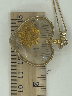 Beautiful Crystal Heart Locket Dried Flowers Botanical Floating Pendant Necklace W Chain