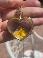 Beautiful Crystal Heart Locket Dried Flowers Botanical Floating Pendant Necklace W Chain