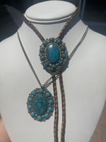 Vintage Nickel Silver Faux Turquoise Southwestern 2 piece bolo tie and pendant necklace with chain lot Bell Trading Company