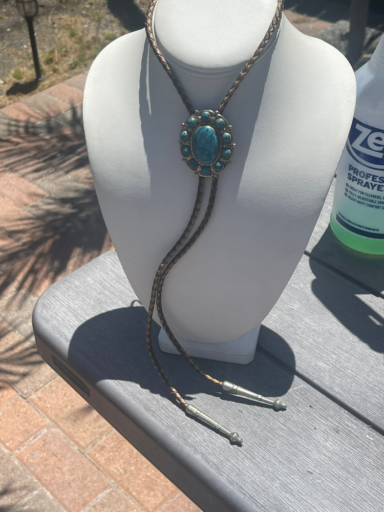 Vintage Nickel Silver Faux Turquoise Southwestern 2 piece bolo tie and pendant necklace with chain lot Bell Trading Company