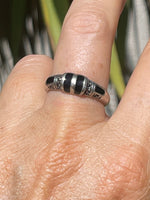 Beautiful Vintage ring black onyx and Marcasites Size 7.75 Lovely Band adorned w Gemstone Sterling Silver 925