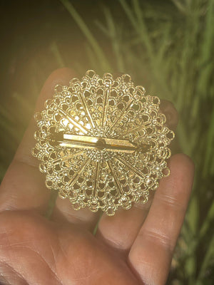 Beautiful Huge Denditric Agate Gemstone Brooch Gold Tone Filigree Large Brown and Black