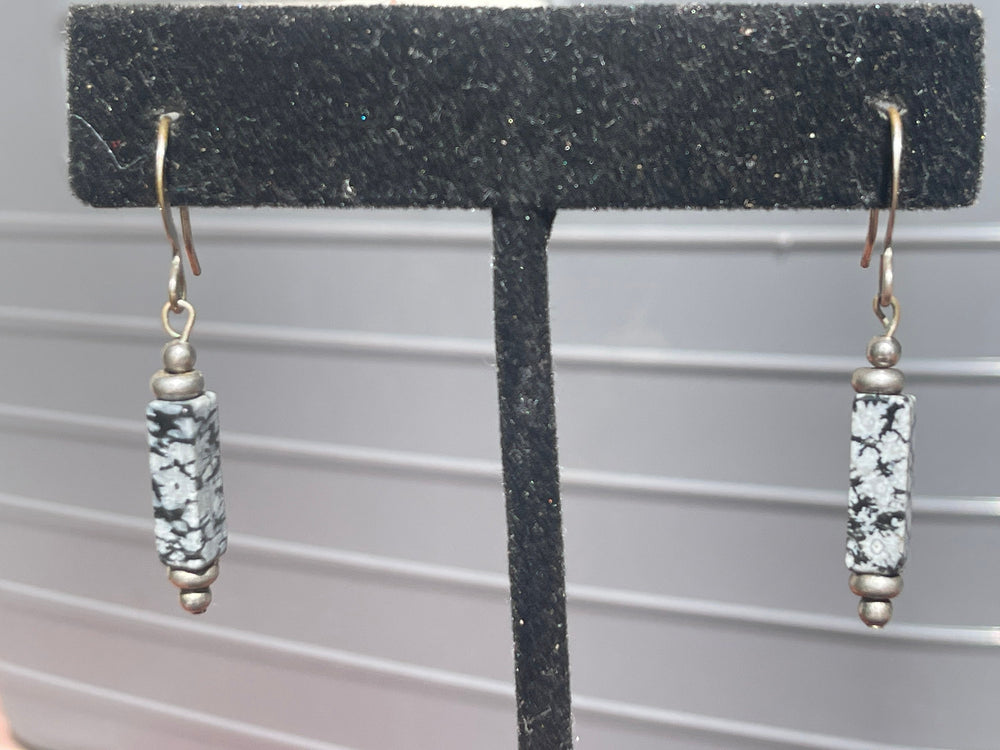 Beautiful Snowflake Obsidian Gemstone Earrings Dangles Sterling Silver 925  earring hooks and beads.