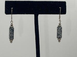 Beautiful Snowflake Obsidian Gemstone Earrings Dangles Sterling Silver 925  earring hooks and beads.