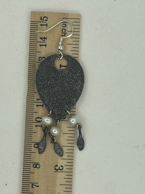 Vintage Gorgeous Solid Sterling Silver 925  Leaf Dangle Earrings Genuine Pearls and Tassels Big Artisan Designer