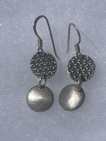 Vintage Sterling Silver 925 Small Lightweight Geometric Circular Dangle Earrings Pounded Modernist