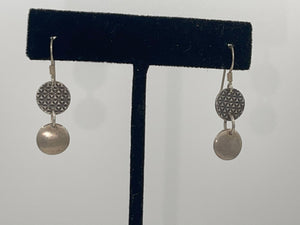 Vintage Sterling Silver 925 Small Lightweight Geometric Circular Dangle Earrings Pounded Modernist