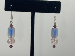 Vintage Art Glass Beaded Earrings Handblown Multi Tone Purple and Pink