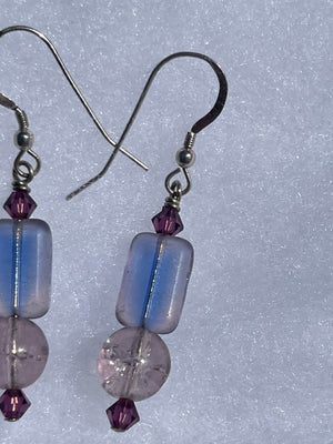 Vintage Art Glass Beaded Earrings Handblown Multi Tone Purple and Pink