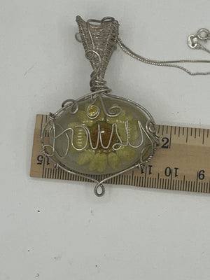 Big Beautiful Sterling Silver 925 Wire Wrapped Dried Flower - Botanical Pendant Necklace Chain Name Daisy