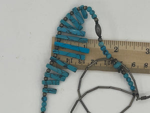 Vintage Two Strand Graduated Rectangular Turquoise and Silver Beads 21.25 Inches Southwestern- Native American- Sterling Silver Hook Clasp