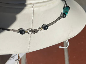 Vintage Turquoise Nugget Hematite Beaded Long Necklace 26.5 Inches Liquid Silver