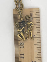 Vintage Designer Elizabeth Cole Yellow Gold Tone Chain Necklace Cherubs/ Angels 19.5 inches