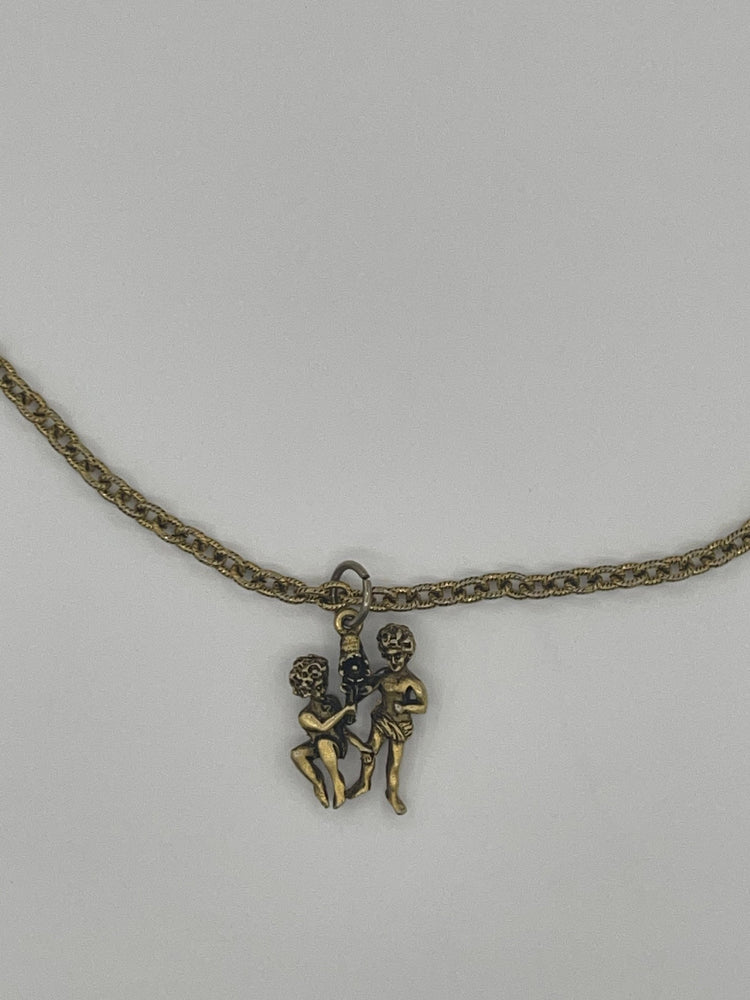 Vintage Designer Elizabeth Cole Yellow Gold Tone Chain Necklace Cherubs/ Angels 19.5 inches