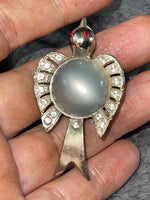 Antique Glass Moonstone Jelly Belly Peyote Bird Brooch Rhinestones