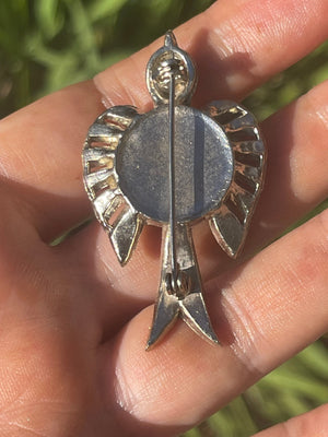 Antique Glass Moonstone Jelly Belly Peyote Bird Brooch Rhinestones