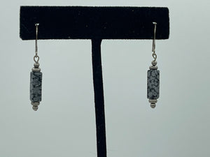 Beautiful Snowflake Obsidian Gemstone Earrings Dangles Sterling Silver 925  earring hooks and beads.
