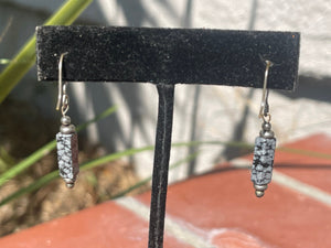 Beautiful Snowflake Obsidian Gemstone Earrings Dangles Sterling Silver 925  earring hooks and beads.