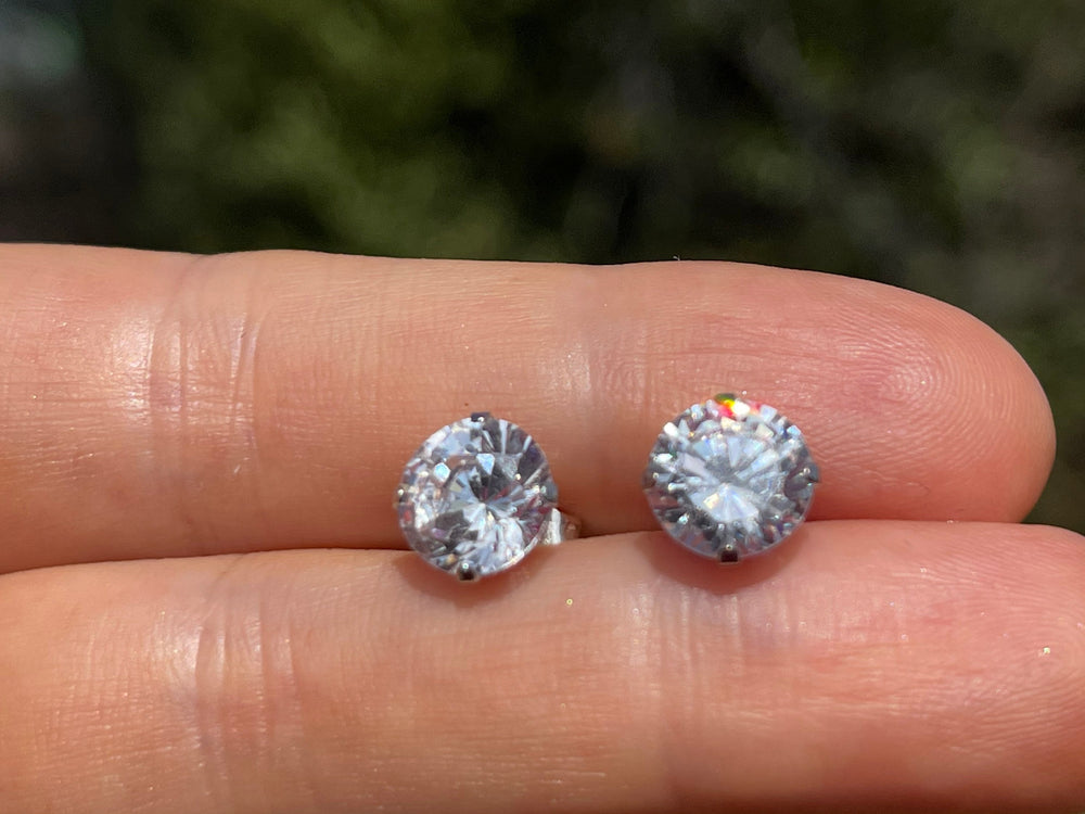 Big Vintage 8 mm 14kt White Gold CZ Studs 14 Karat Solid Stud Earrings Beautiful and Dainty 8mm